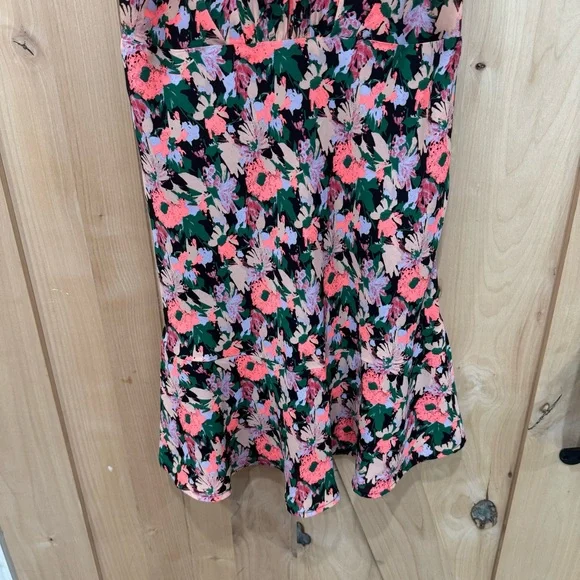 J Crew Mercantile Ruched Waist Dress Size 4 Neon Floral Flounce - Picture 9 of 16
